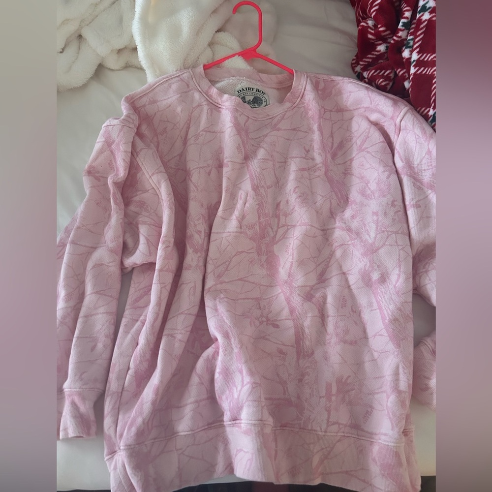Dairy Boy pink camo crew with pink lettering